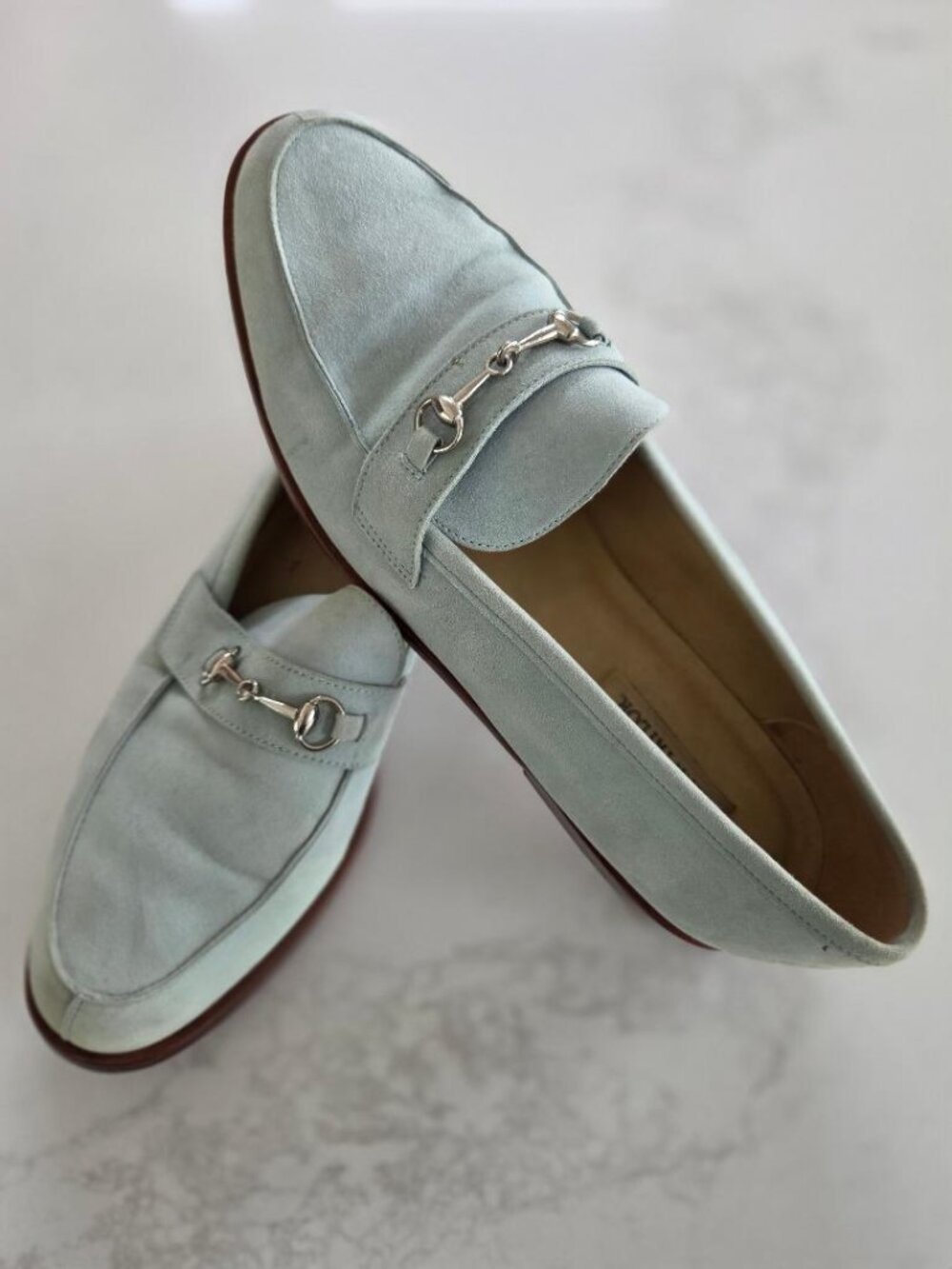 Ann Taylor Women's Teal Suede Silver Horsebit Loafer  9.5M
